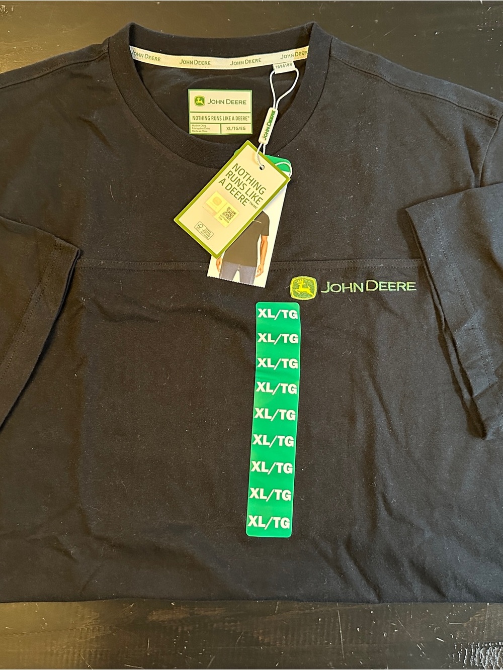 John Deere Black Short-Sleeve Tee with Green Logo